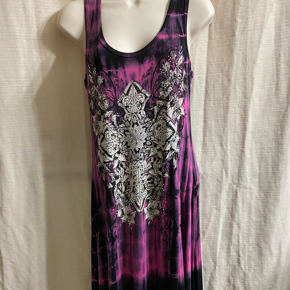Vocal Handkerchief Dress with Rhinestones and Tye Dye Pattern